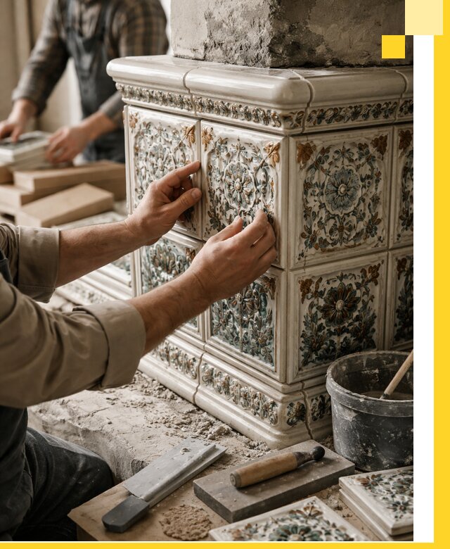 Изразцовые камины под ключ в Людинове: проект и монтаж