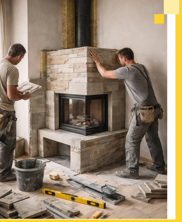 Угловые камины под ключ проект, монтаж и отделка в Людинове