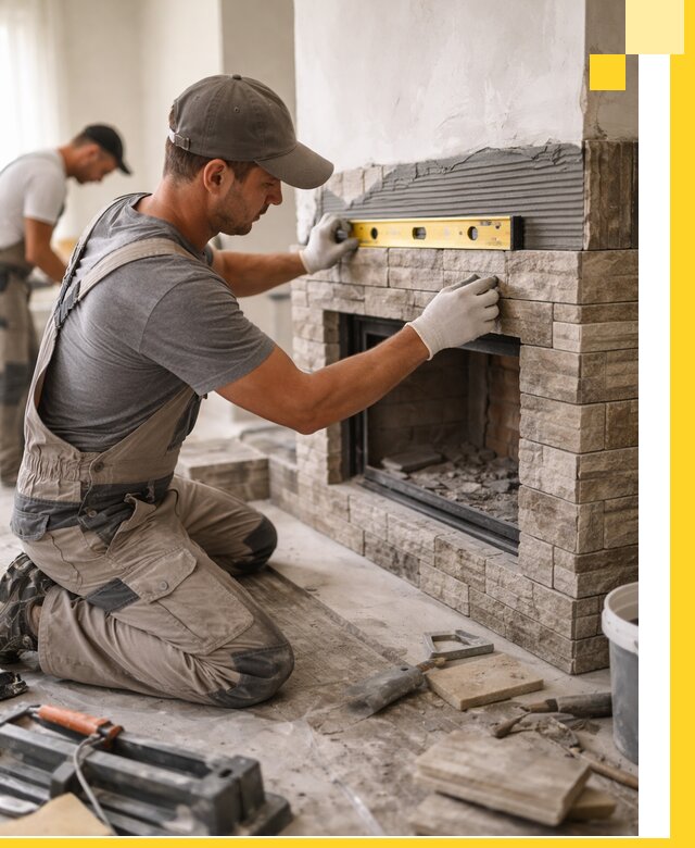 Облицовка каминов в Людинове, монтаж и отделка натуральным камнем