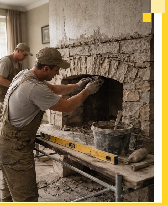 Изготовление каминов под ключ в Людинове, монтаж и отделка