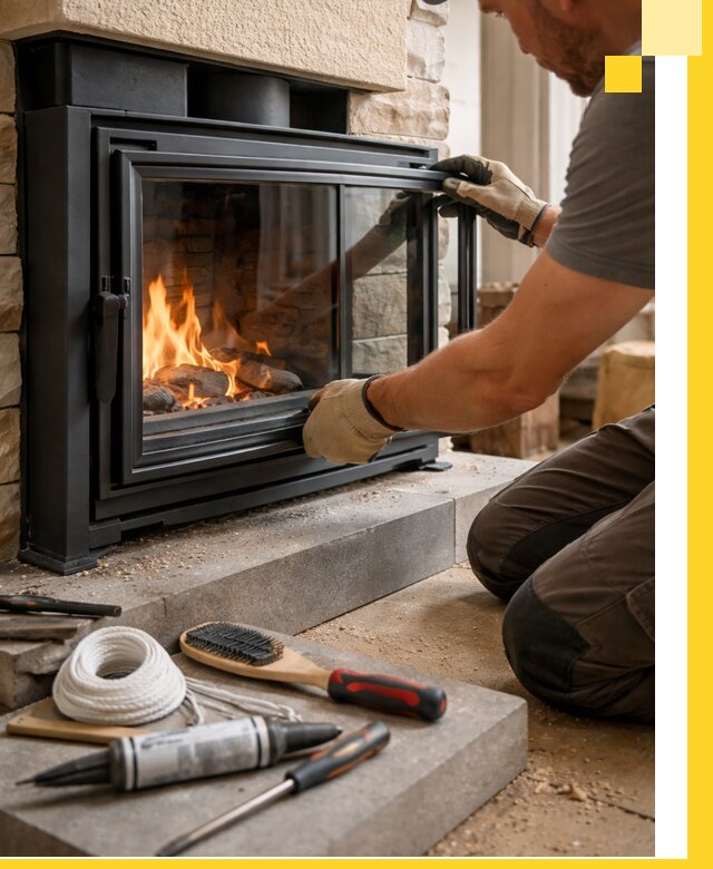 Производство, монтаж и доставка каминов со стеклом в Людинове