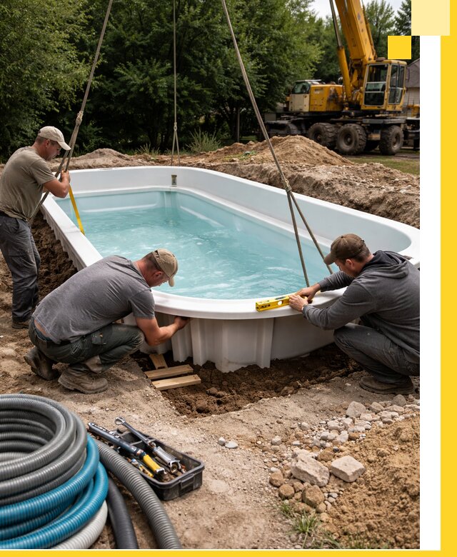 Установка и монтаж композитных бассейнов под ключ в Людинове