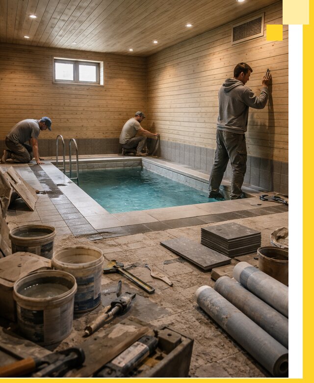 Строительство бани с бассейном и сауной под ключ в Людинове