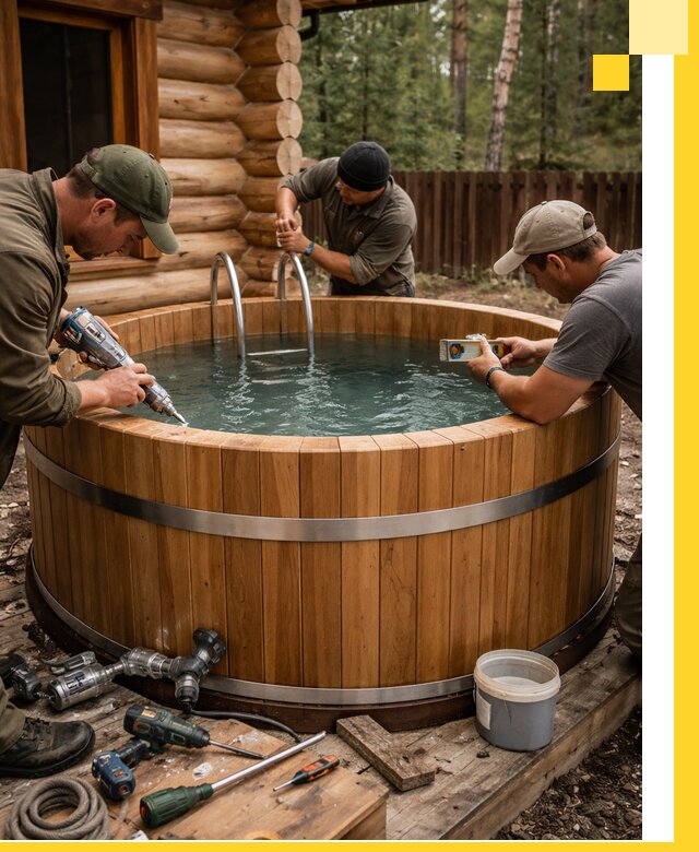 Строительство бань с купелью под ключ и отделкой в Людинове