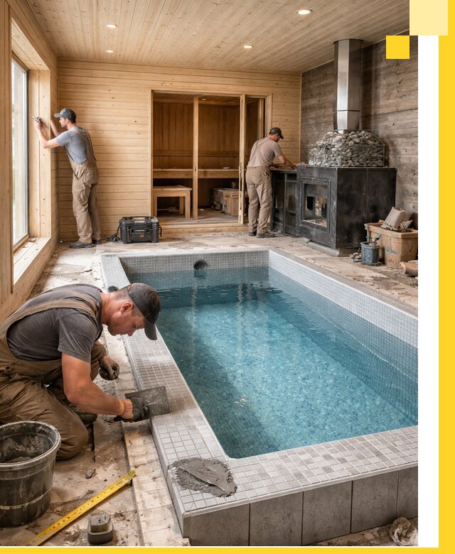 Проект бани с бассейном и сауной в Людинове под ключ