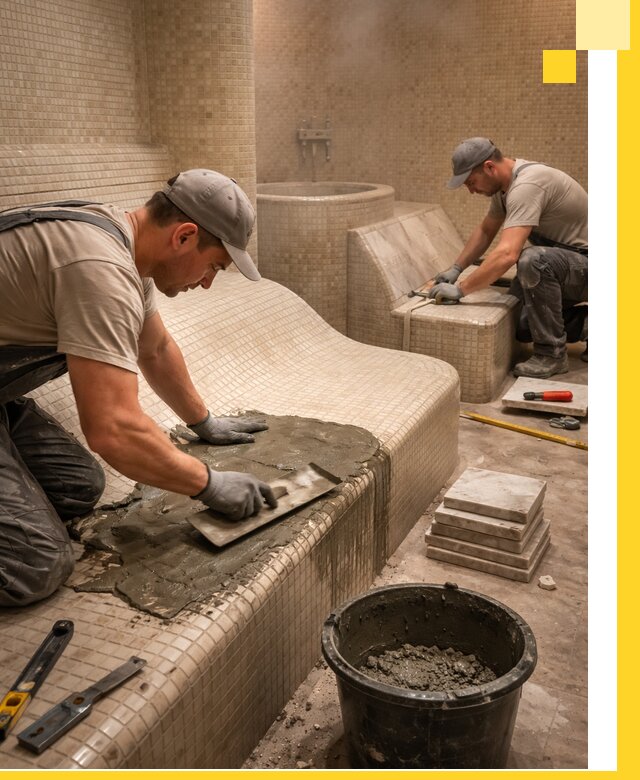 Лежаки для хамама под ключ в Людинове, проект и монтаж