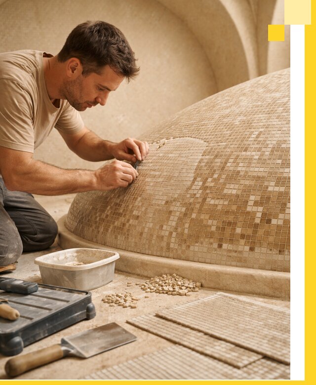 Профессиональная укладка мозаики для хамама под ключ в Людинове