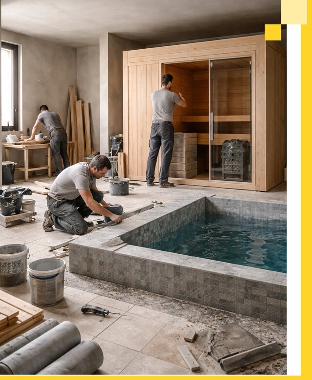 SPA зоны под ключ с бассейном сауной и печью в Людинове